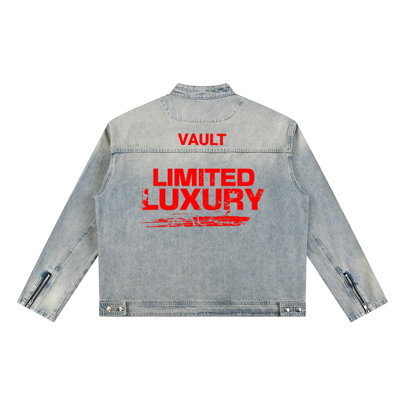 Limited Edition Vintage Wash Zip Denim Jacket with a faded finish and structured oversized fit.