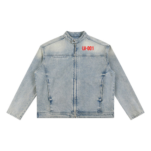 Limited Edition Vintage Wash Zip Denim Jacket with a faded finish and structured oversized fit.