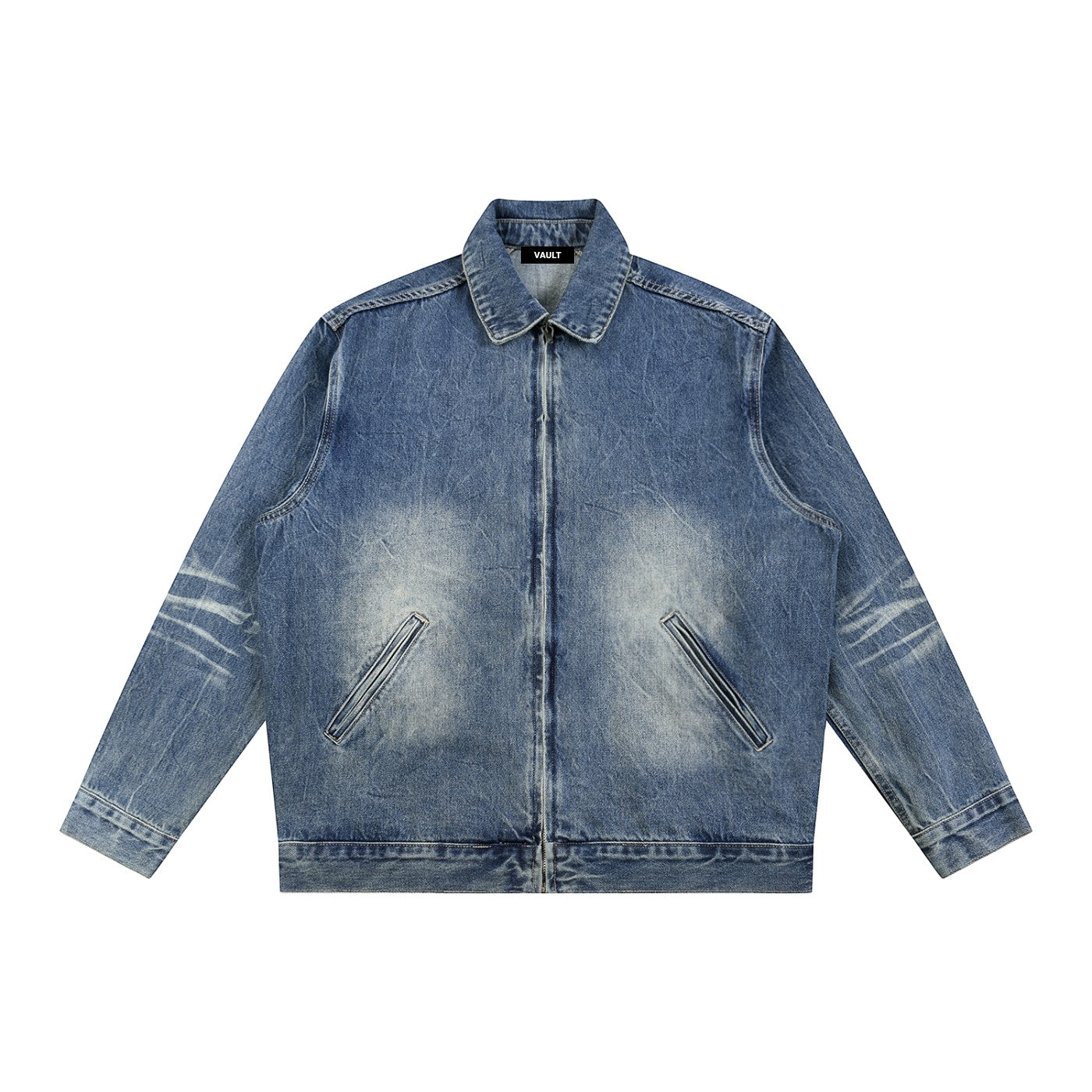 Vintage Denim Jacket, Zip-Up Jacket, Washed Denim, Unisex Jacket, Streetwear Jacket, Casual Outerwear, Vintage Streetwear, Denim Outerwear, Vault Wear