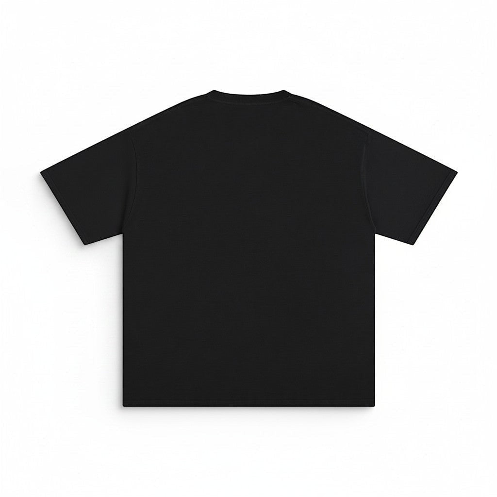 Back view of a plain black VaultWear short sleeve cotton t-shirt with a relaxed fit and crew neckline.