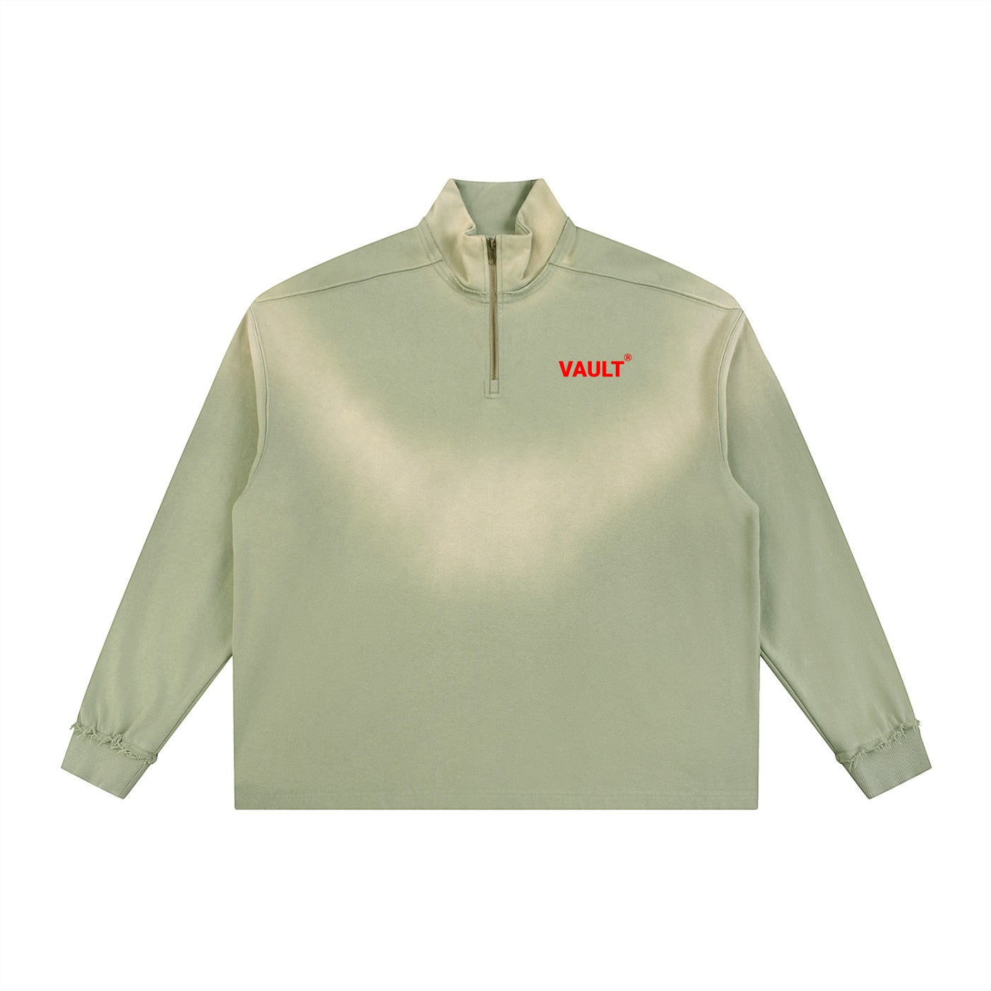 VaultWear sun-faded raw edge quarter-zip sweatshirt front view
Vintage washed quarter-zip sweatshirt back view
Raw edge quarter-zip sweatshirt detail
Oversized heavyweight streetwear sweatshirt
Sun-faded unisex quarter-zip pullover